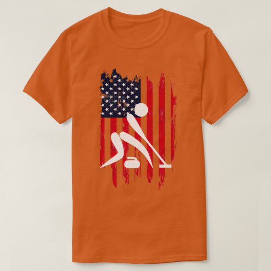 カーリング愛国的スポーツ米国国旗 Tシャツ (デザイン正面)