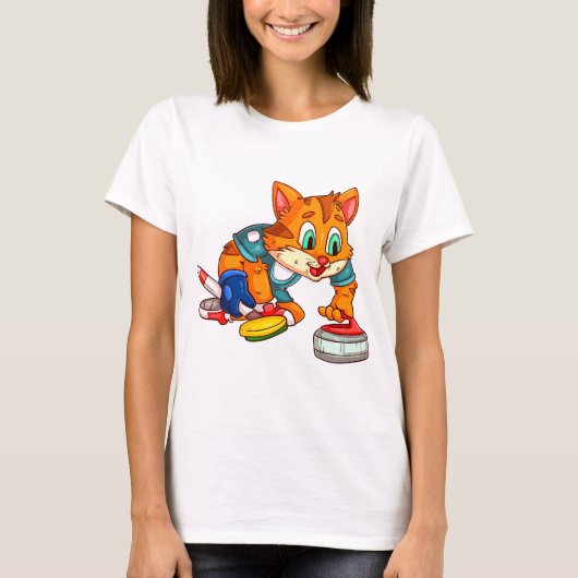 カーリング猫 Tシャツ (正面)