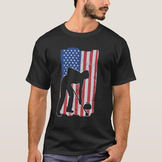 カーリング米国国旗カーリング米国国旗カーリング Tシャツ (正面)