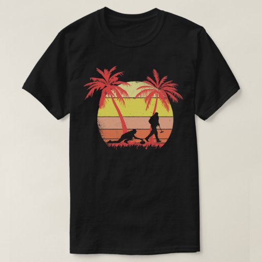 カーリング選手ストーンサマーサンセット80sパーム tシャツ (デザイン正面)