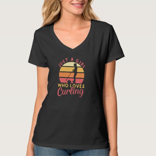 カーリング選手チームコーチCurling Sを愛する女の子 Tシャツ (正面)