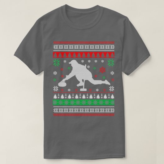 カーリング醜いクリスマスセーターギフト Tシャツ (デザイン正面)