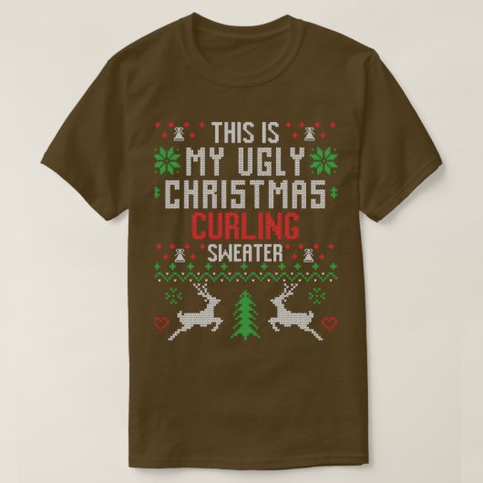 カーリング醜いクリスマスセーター Tシャツ (デザイン正面)