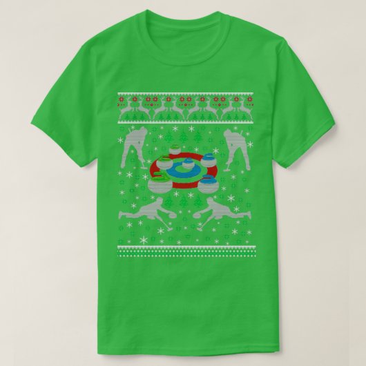 カーリングLのためのカーリングおもしろいの醜いクリスマスの衣装 Tシャツ (デザイン正面)