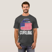 カーリングUSA赤白青カーリング石国旗 Tシャツ (正面フル)