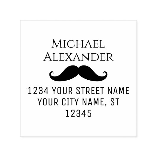 カーリーな口ひげシルエット名差出人住所 セルフインキングスタンプ (デザイン)