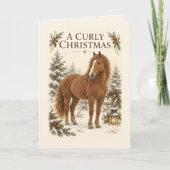 カーリークリスマスの馬 水彩画アート カード (正面)