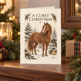 カーリークリスマスの馬 水彩画アート カード