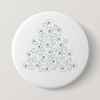 カーリークリスマスツリーホワイトボタン 缶バッジ