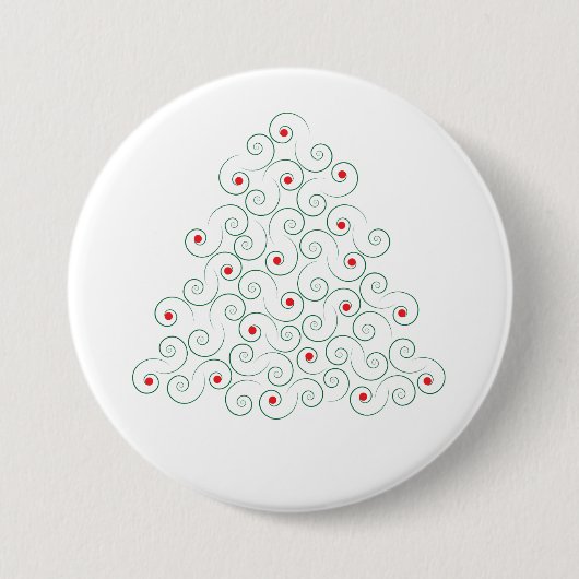 カーリークリスマスツリーホワイトボタン 缶バッジ (正面)