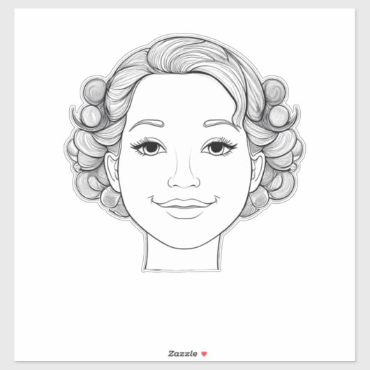 カーリーコイフ：女の子の図解入りの、写真付きのポートレート シール (シート)