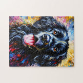 カーリーコーテッドレトリエバードッグポートレートアクリルアート ジグソーパズル (横)
