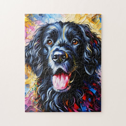 カーリーコーテッドレトリエバードッグポートレートアクリルアート ジグソーパズル (縦)