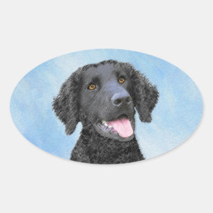 カーリーコーテッド絵画リトリエバー – Dog Art 楕円形シール