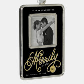 カーリースクリプトの後に楽しくクリスマスの写真 シルバープレートフレームオーナメント (右)