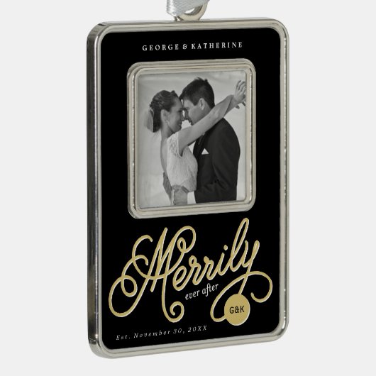カーリースクリプトの後に楽しくクリスマスの写真 シルバープレートフレームオーナメント (右)