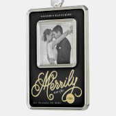 カーリースクリプトの後に楽しくクリスマスの写真 シルバープレートフレームオーナメント (左)