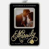 カーリースクリプトの後に楽しくクリスマスの写真 シルバープレートフレームオーナメント (正面)