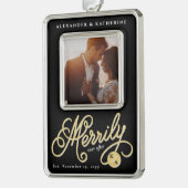 カーリースクリプトの後に楽しくクリスマスの写真 シルバープレートフレームオーナメント (左)