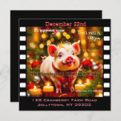 カーリーテール豚おもしろい子年次クリスマスパーティー 招待状 (正面/裏面)