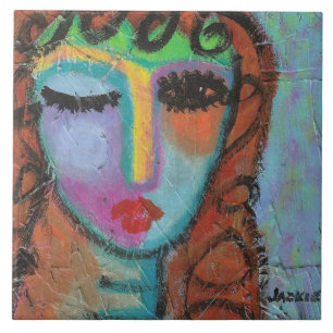 カーリーバング抽象芸術絵画アクリルOSB上 タイル