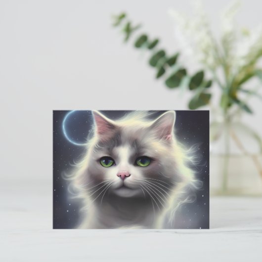 カーリーパの花が咲く美しい猫ポートレート ポストカード (スタンド正面)