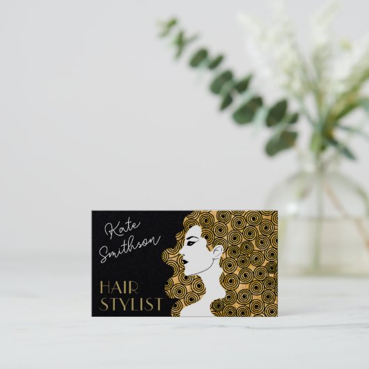 カーリーパーソナライズされたヘアQRコードとソーシャルメディア 名刺 (スタンド正面)