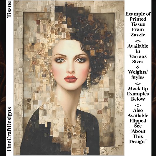 カーリーヘアウーマン、モザイクポートレートEB8Lデコページ 薄葉紙