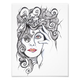 カーリーヘアスタイルガールポートレート フォトプリント           