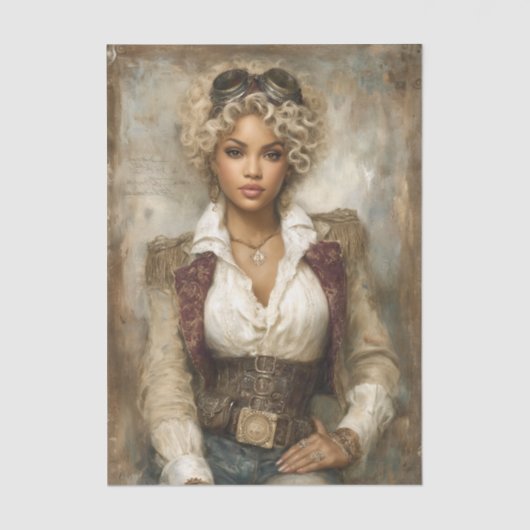 カーリーヘアスティームパンクウーマン、コルセットEB2Lデコページ 薄葉紙 (正面)