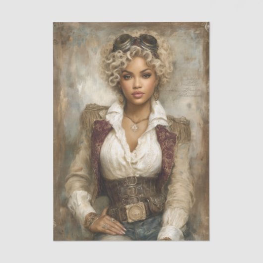 カーリーヘアスティームパンクウーマン、コルセットEB2Rデコページ 薄葉紙 (正面)