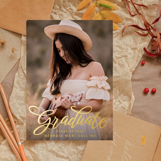 カーリーヘッドライン卒業招待状 箔招待状