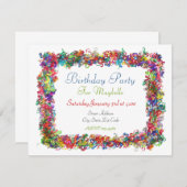 カーリーリボン誕生日パーティーの招待 招待状 (正面/裏面)