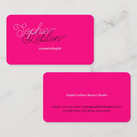 カーリー美しい書道明るいピンク美容師 名刺 (正面/裏面)
