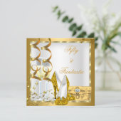 カーリー50とファンタジーホワイト金ゴールド誕生日パーティー 招待状 (スタンド正面)