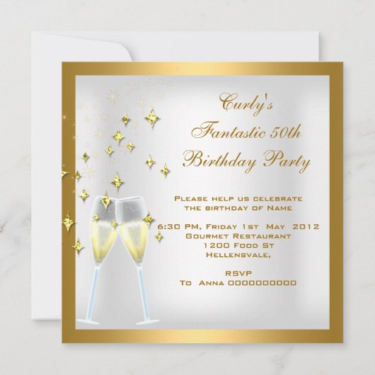 カーリー50とファンタジーホワイト金ゴールド誕生日パーティー 招待状 (裏面)