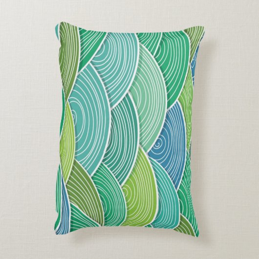カールされた抽象的なグリーン・ウェーブの背景 アクセントクッション (裏面(縦))