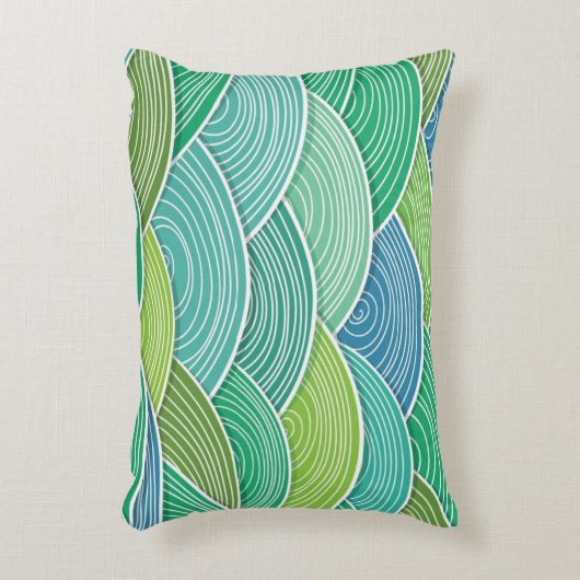 カールされた抽象的なグリーン・ウェーブの背景 アクセントクッション (正面(垂直))