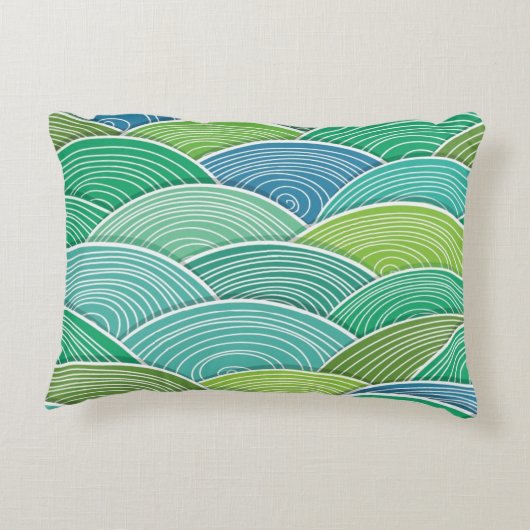 カールされた抽象的なグリーン・ウェーブの背景 アクセントクッション (裏面)