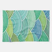 カールされた抽象的なグリーン・ウェーブの背景 キッチンタオル (横)