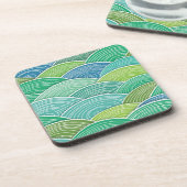カールされた抽象的なグリーン・ウェーブの背景 コースター (左側)