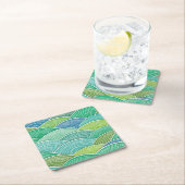 カールされた抽象的なグリーン・ウェーブの背景 スクエアペーパーコースター (インサイチュ)