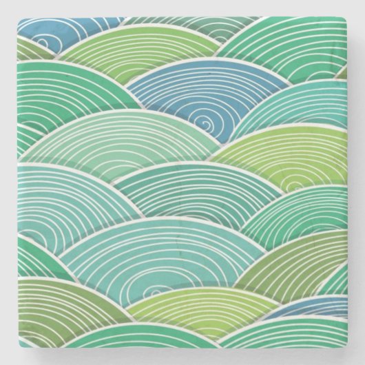 カールされた抽象的なグリーン・ウェーブの背景 ストーンコースター (正面)