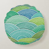カールされた抽象的なグリーン・ウェーブの背景 ラウンドクッション (裏面)