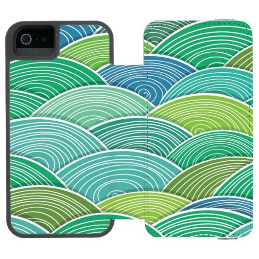 カールされた抽象的なグリーン・ウェーブの背景 INCIPIO iPhoneウォレットケース (フォリオ Open)