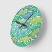 カールした抽象芸術の緑の波の背景 ラウンド壁時計 (傾斜)