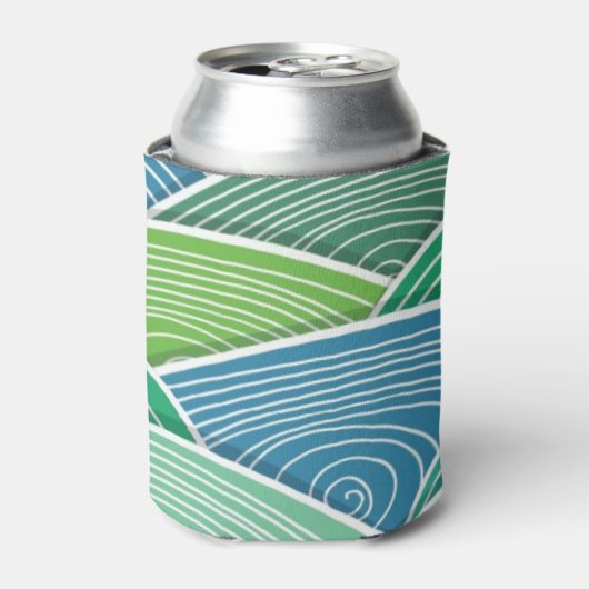 カールした抽象芸術の緑の波の背景 缶クーラー (缶正面)