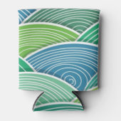 カールした抽象芸術の緑の波の背景 缶クーラー (正面)