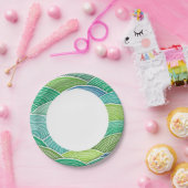 カールした抽象芸術緑波の背景 ペーパープレート (パーティー)