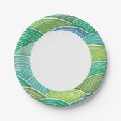 カールした抽象芸術緑波の背景 ペーパープレート (正面)